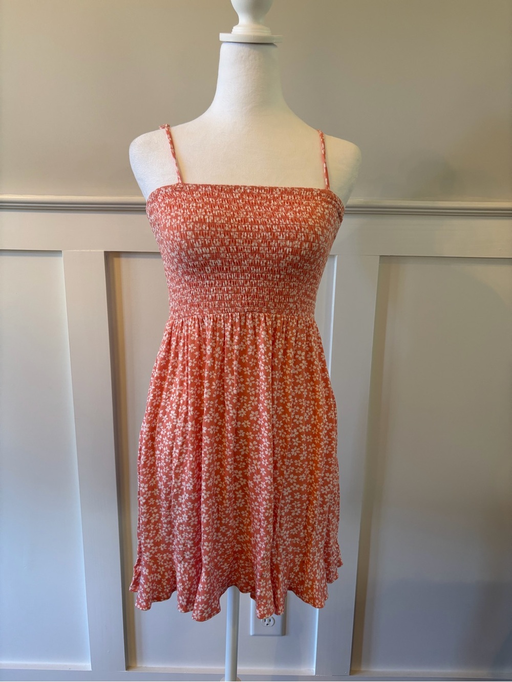 Smocked Coral Floral Sundress with Spaghetti Straps